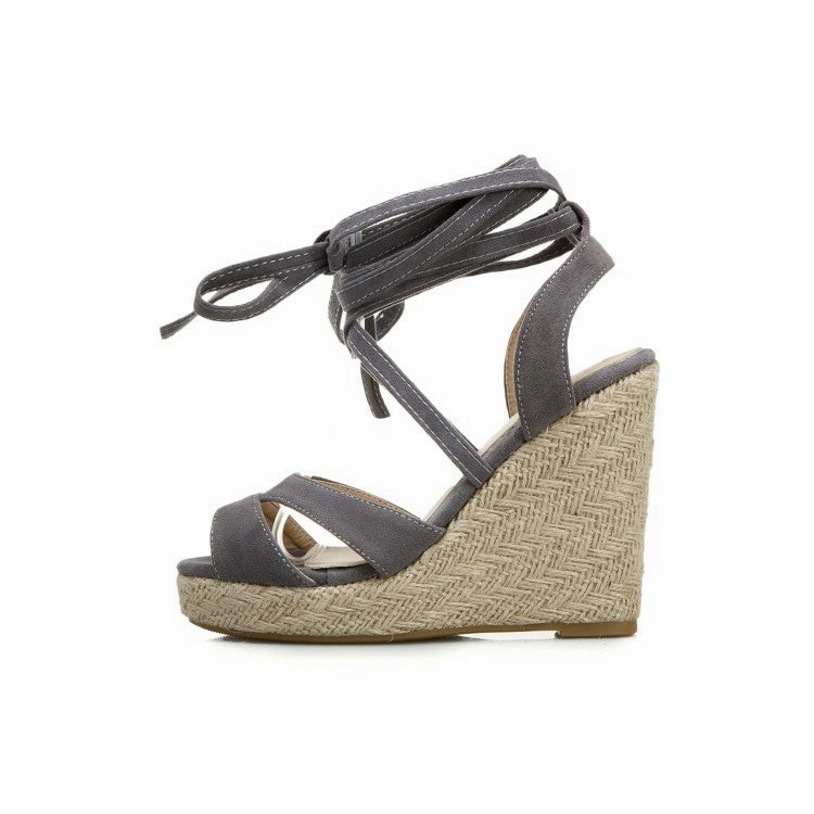 Women's Suede Cross Strap Woven Wedge Heel Platform Gladiator Sandals Sport Sandals With Arch Support