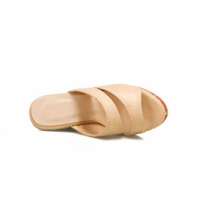 Summer Sandals 2025 Women's Solid Color Rivets Woven Wedge Heel Platform Sandals