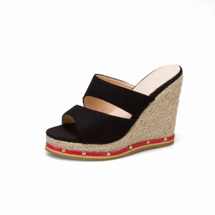 Women's Solid Color Rivets Woven Wedge Heel Platform Sandals Sandals At Dsw