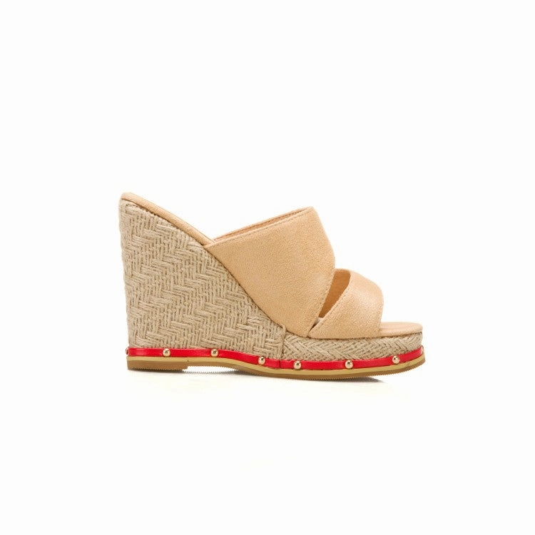 Women's Solid Color Rivets Woven Wedge Heel Platform Sandals Sandals With Over The Water Bungalows