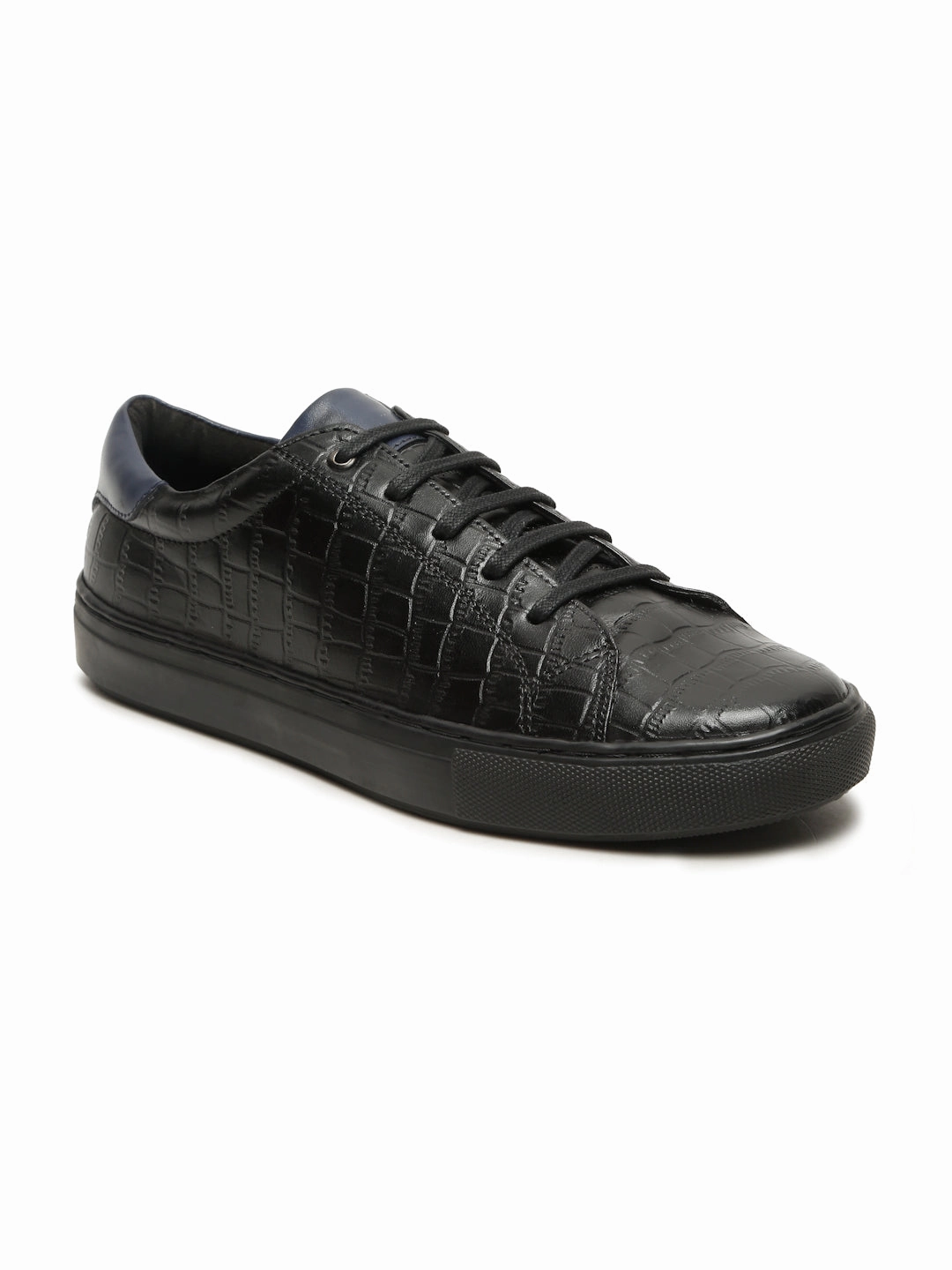 Men's Stylish Black Lace-Up Texture Sneakers Leather Shoes Swift Run 1.0 Casual