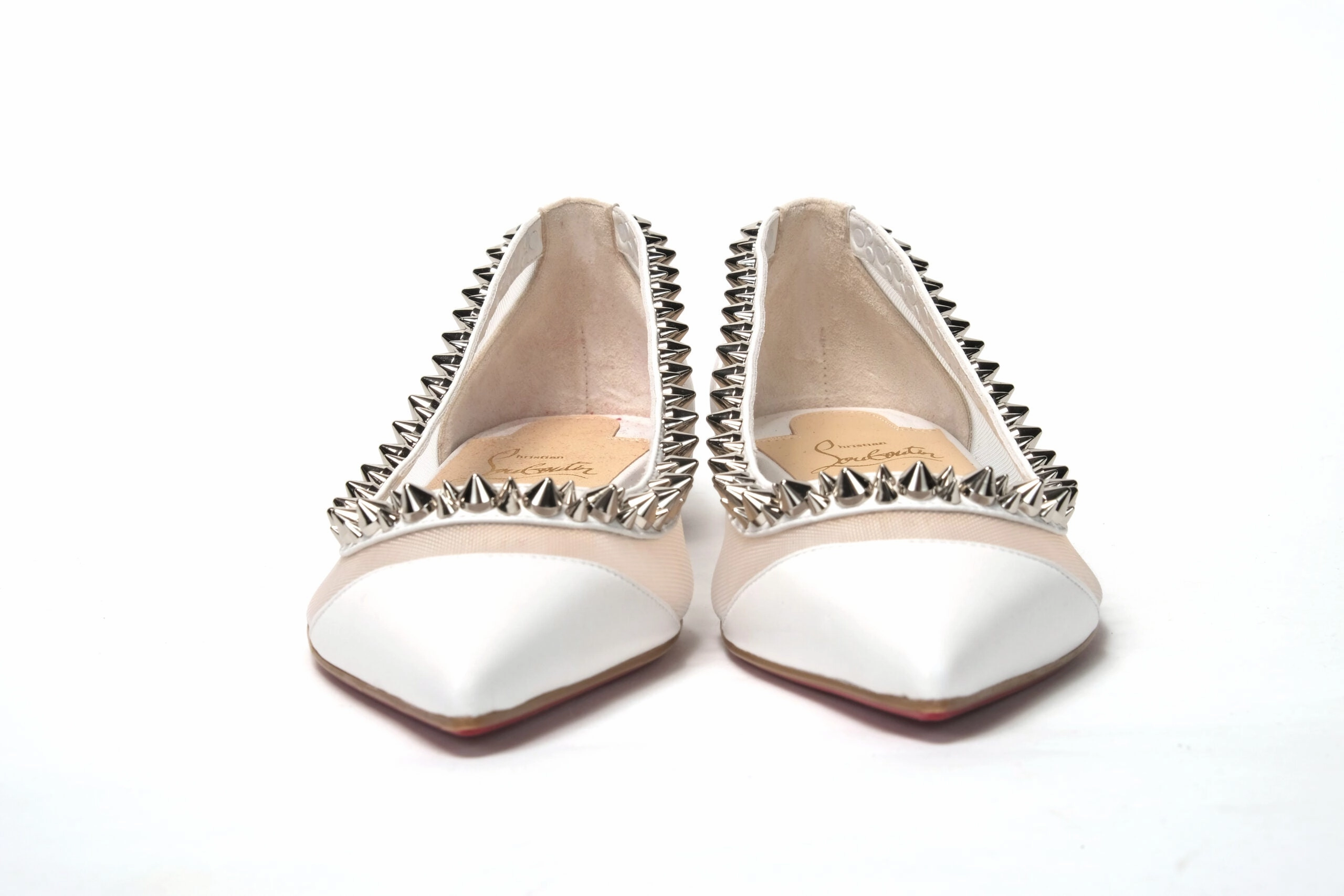 Christian Louboutin Bianco White silver Flat Point Toe Shoe Hot Cakes Flat Shoes