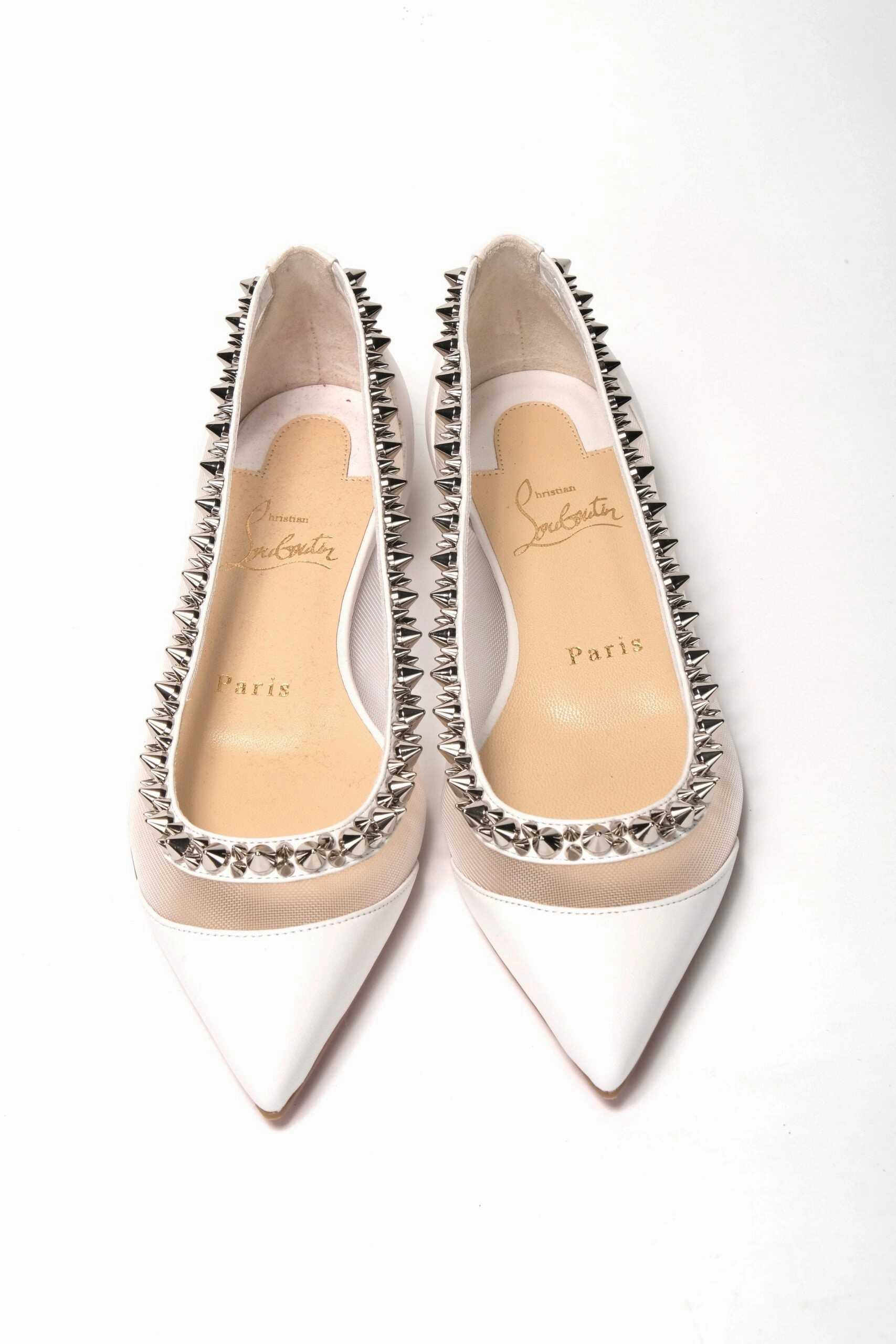 Christian Louboutin Bianco White silver Flat Point Toe Shoe Flat Rubber Shoes