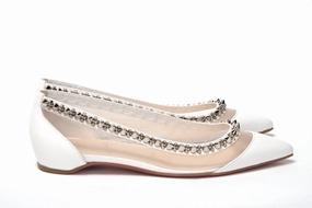 Christian Louboutin Bianco White silver Flat Point Toe Shoe Silver Flat Prom Shoes