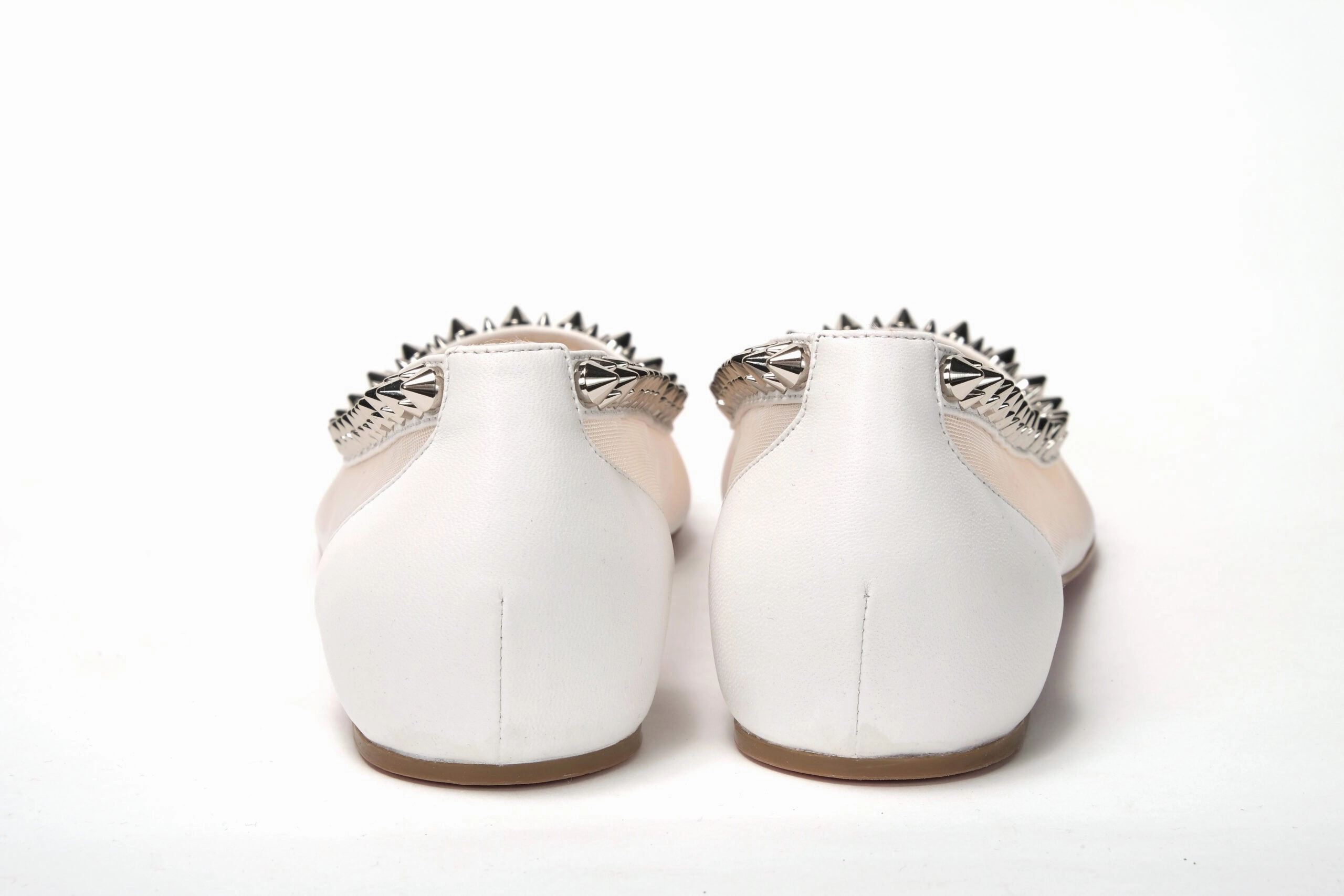 Christian Louboutin Bianco White silver Flat Point Toe Shoe Emerald Shoes Flats