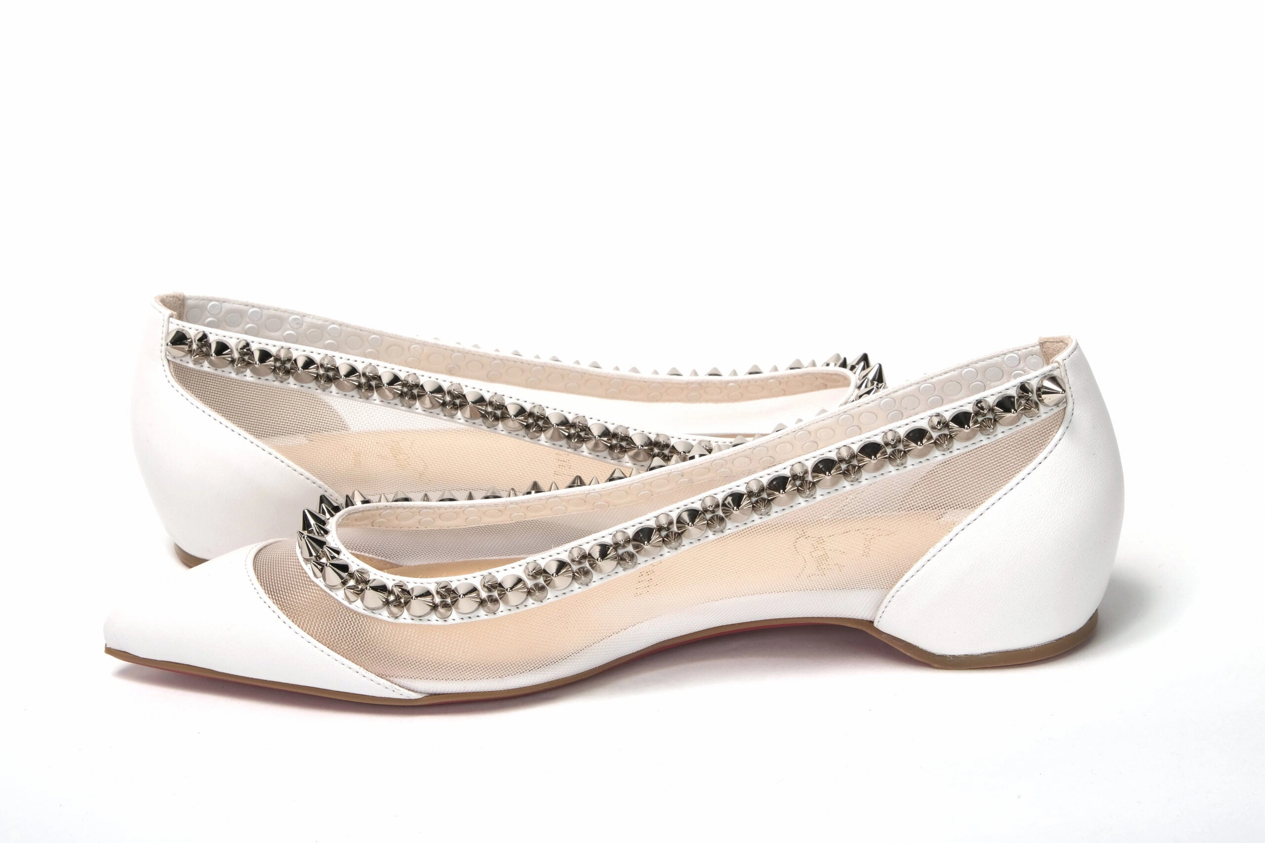Christian Louboutin Bianco White silver Flat Point Toe Shoe Flat Shoes That Look Like