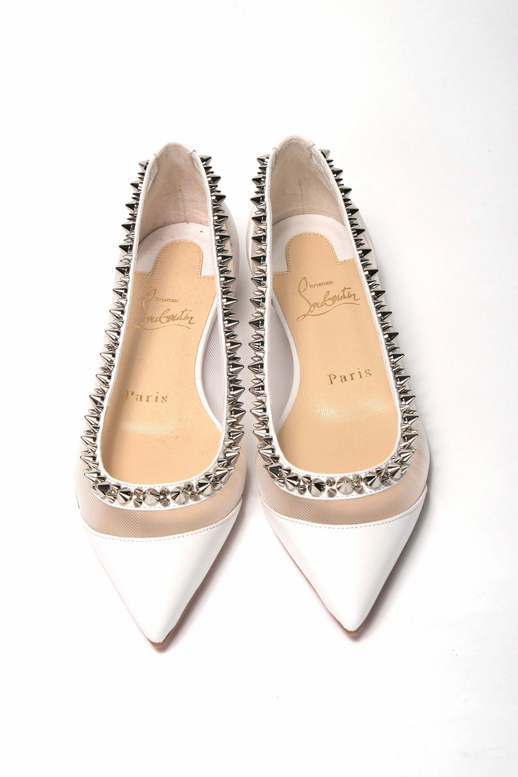 Flat Shoes That Turn Into Christian Louboutin Bianco White silver Flat Point Toe Shoe