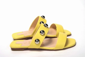 Christian Louboutin Bright Yellow Silver Wide Strap Studded Flat Gravel Bike Flat Pedal Shoes