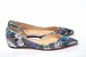 Christian Louboutin Multicolor Silver Flat Point Toe Shoe Round Flat Shoes