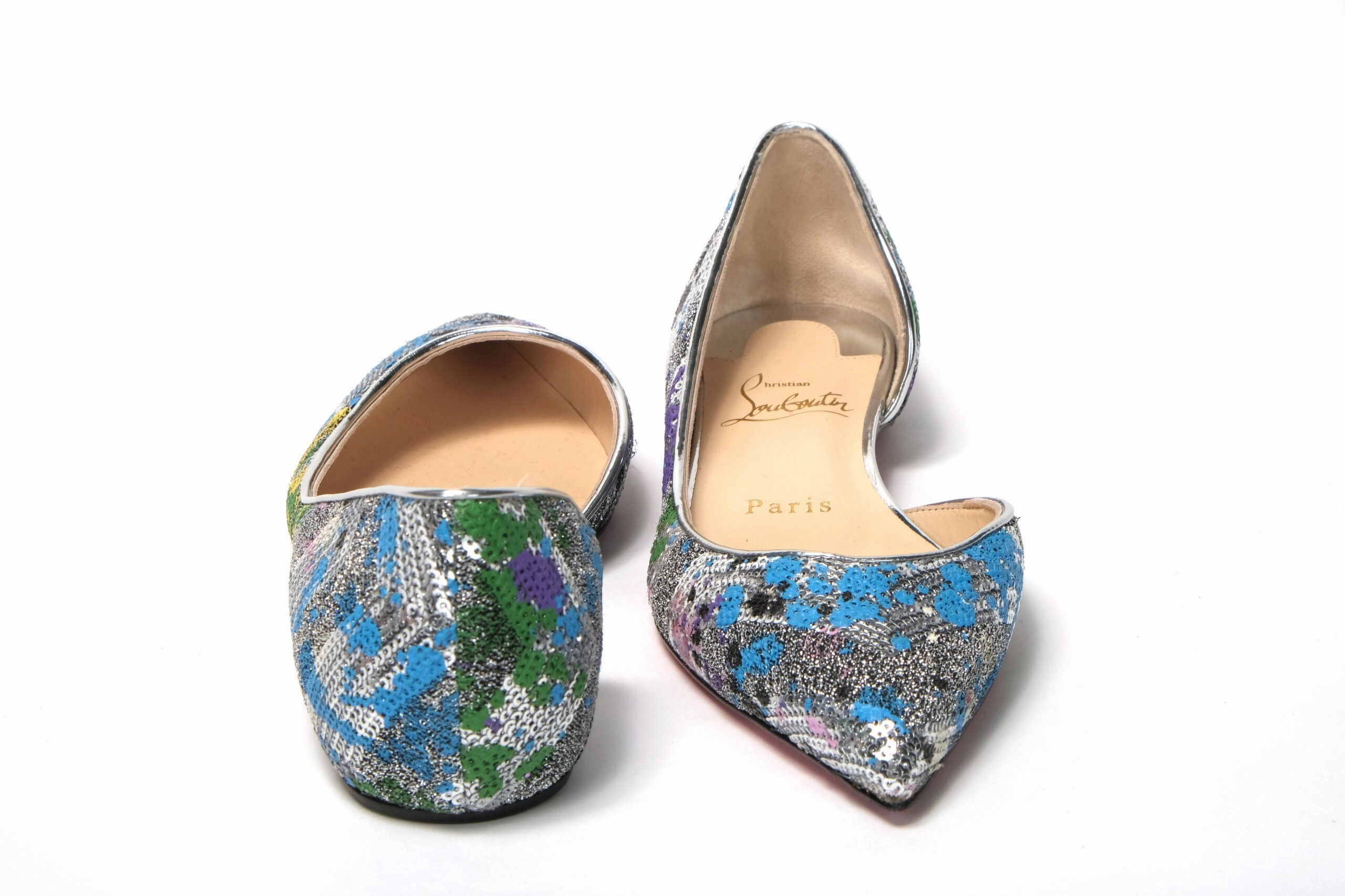 Rain Shoes Flats Christian Louboutin Multicolor Silver Flat Point Toe Shoe