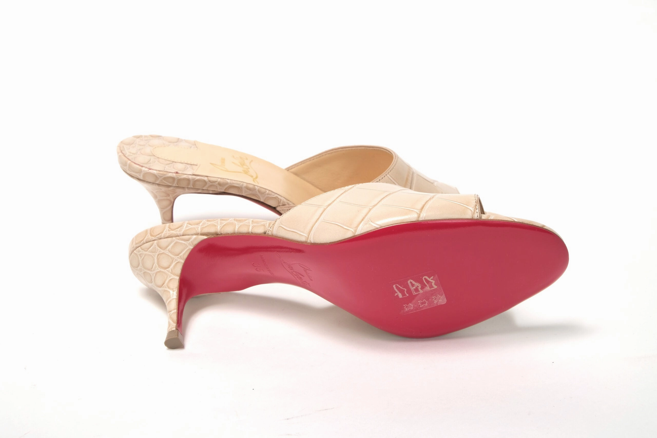 Flat Gladiator Shoes Christian Louboutin Nougat Kitten Heel Mule Leather Shoes