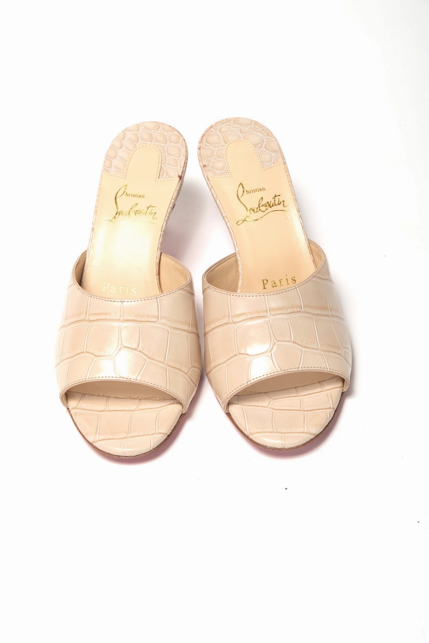 Cabin Crew Flat Shoes Christian Louboutin Nougat Kitten Heel Mule Leather Shoes