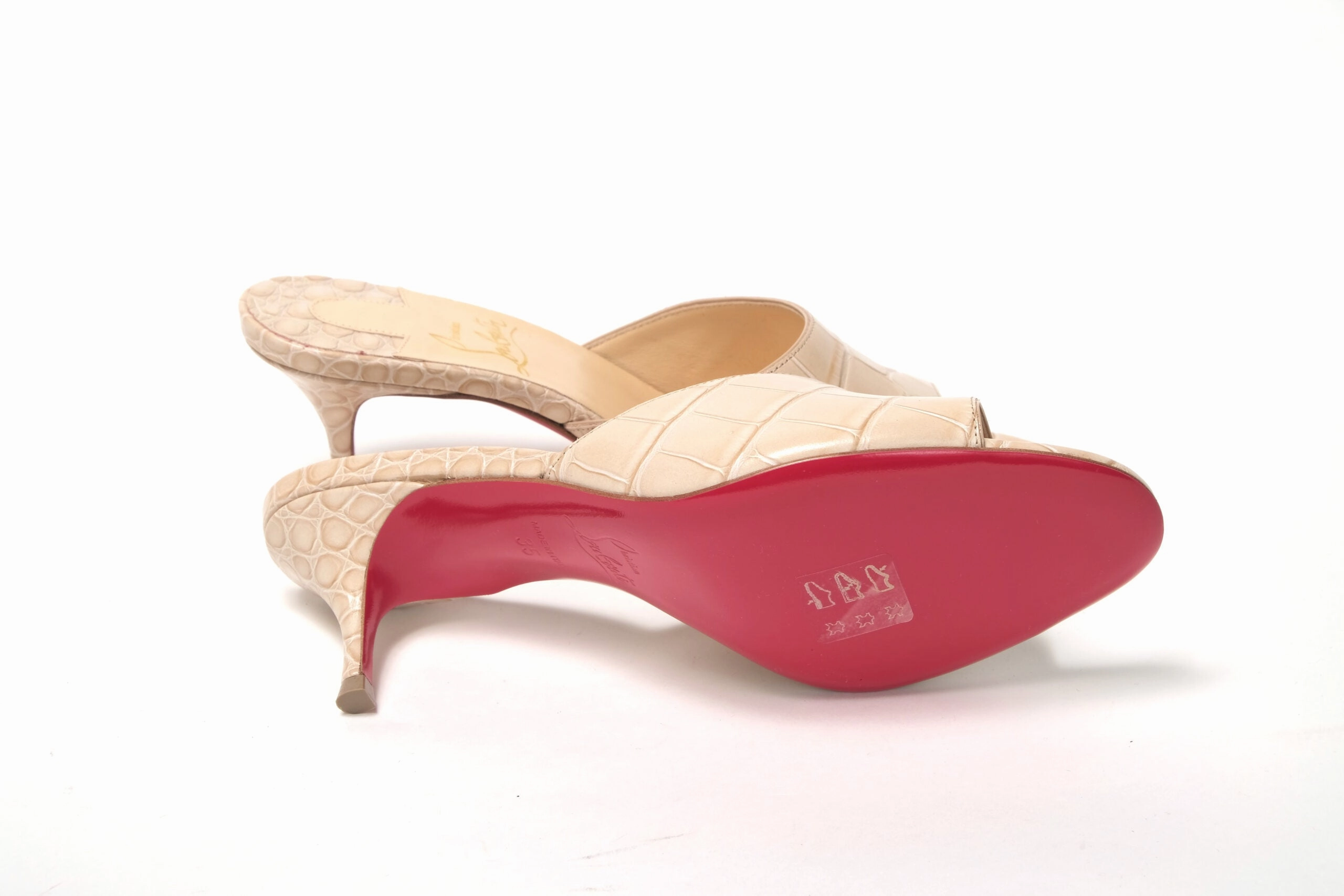 Good Shoes For Flat Feet Walking Christian Louboutin Nougat Kitten Heel Mule Leather Shoes