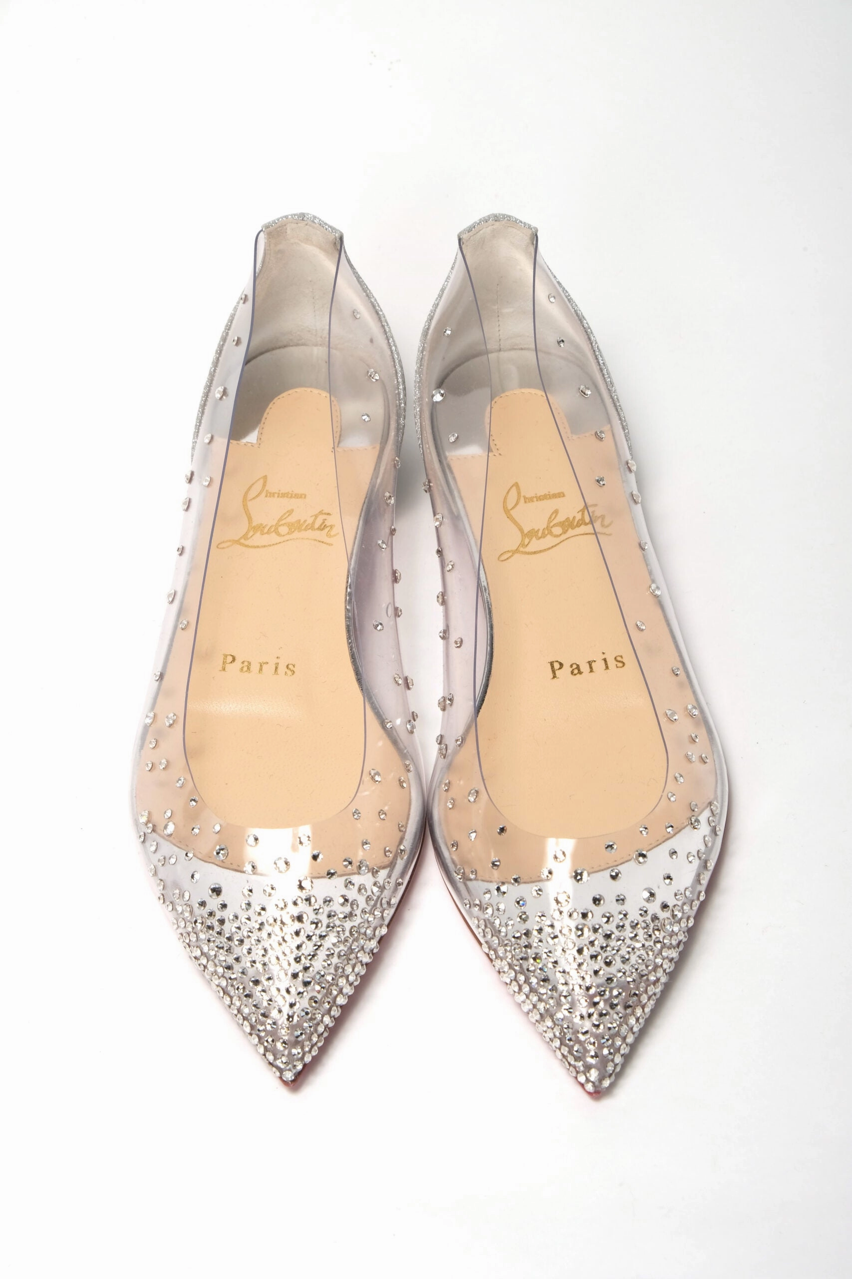 Flat Open Back Shoes Christian Louboutin Silver Crystals Flat Point Toe Shoe