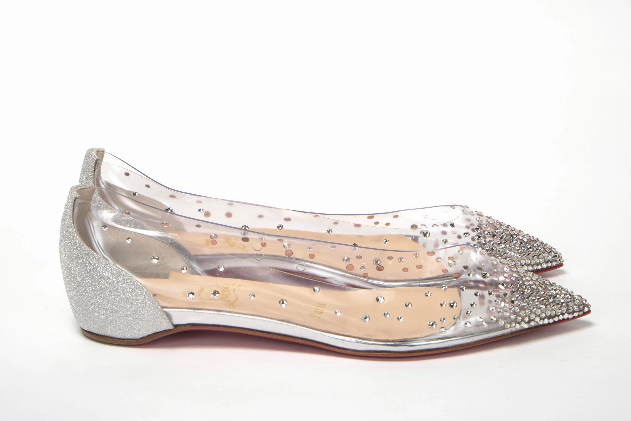 Flat Business Shoes Christian Louboutin Silver Crystals Flat Point Toe Shoe