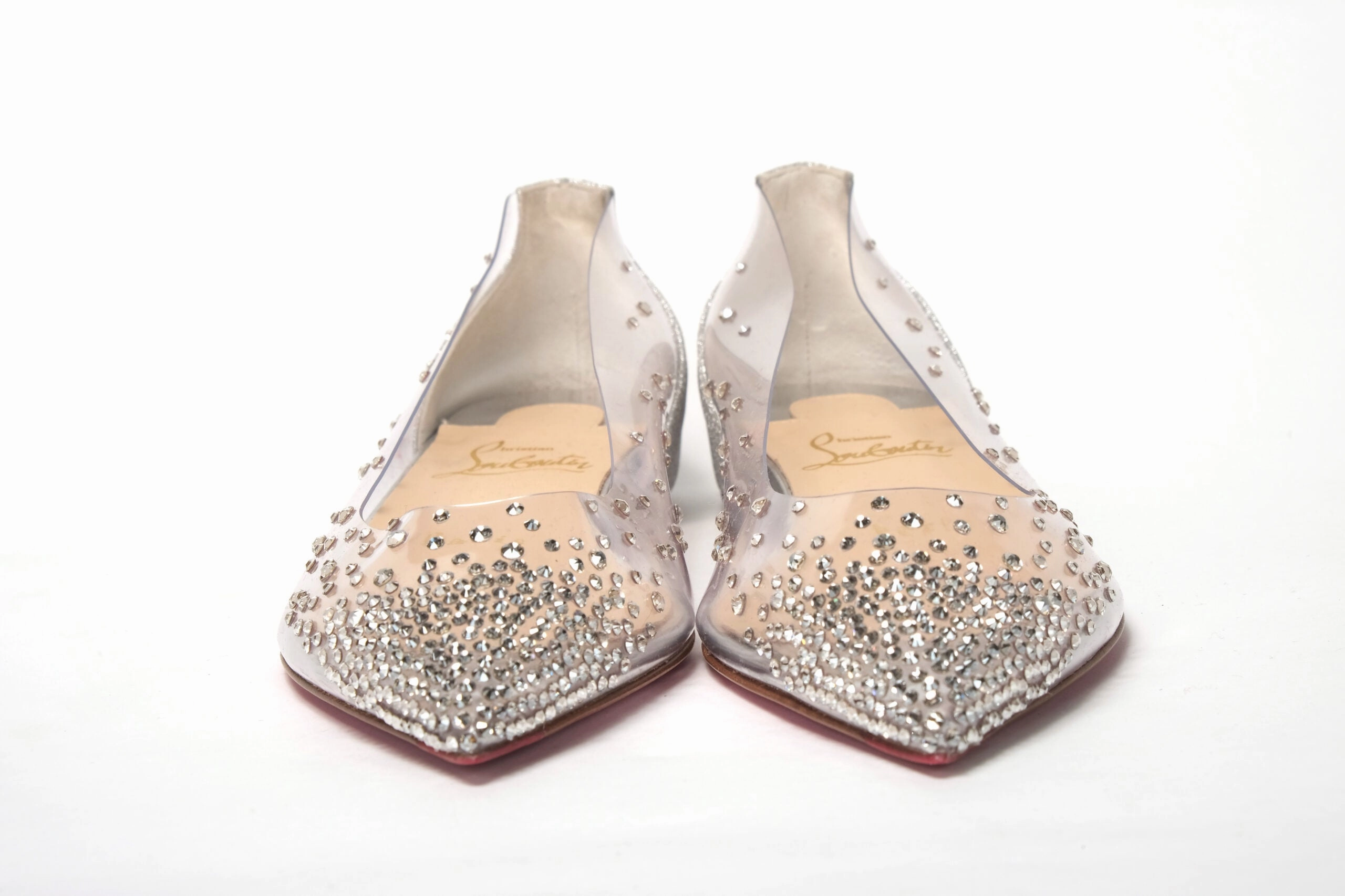 Christian Louboutin Silver Crystals Flat Point Toe Shoe Comfortable Flat Wedding Shoes