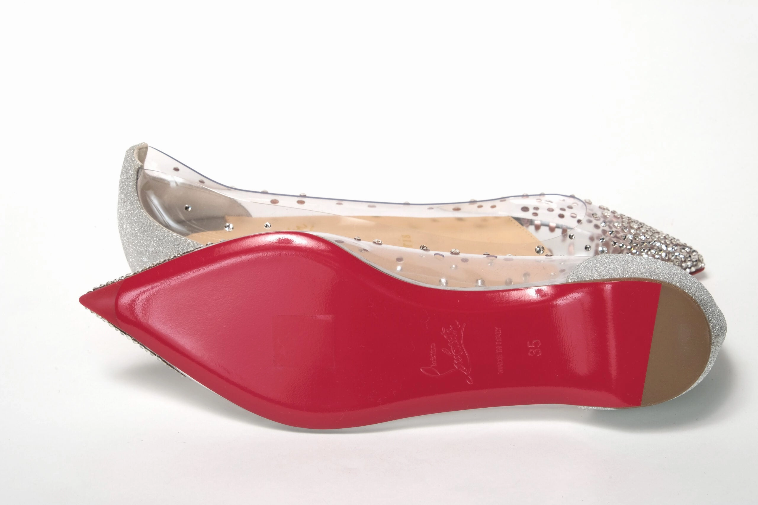 Christian Louboutin Silver Crystals Flat Point Toe Shoe Support Shoes For Feet