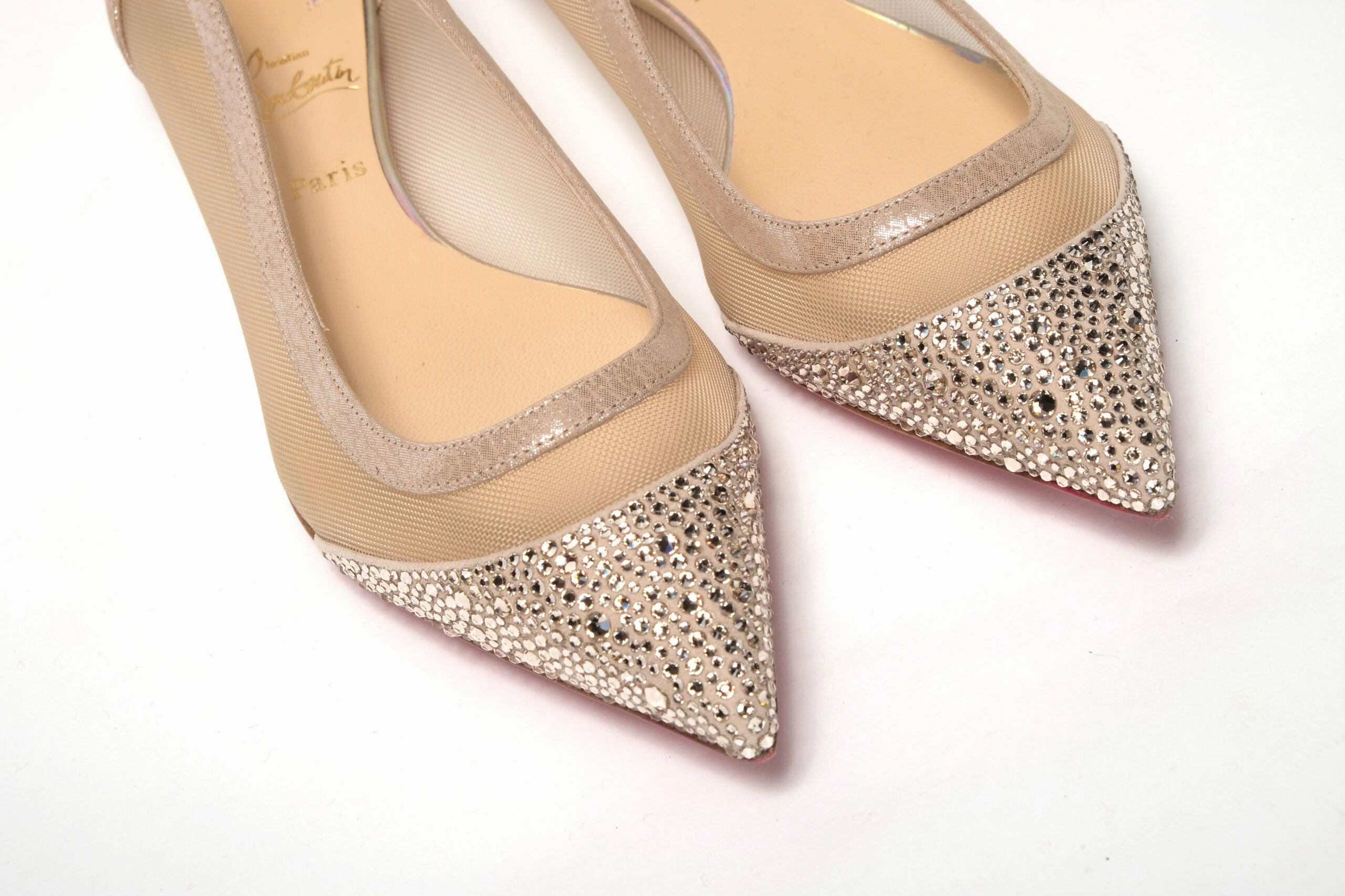 Soccer Flat Shoes Christian Louboutin Silver Flat Point Toe Crystals Shoe