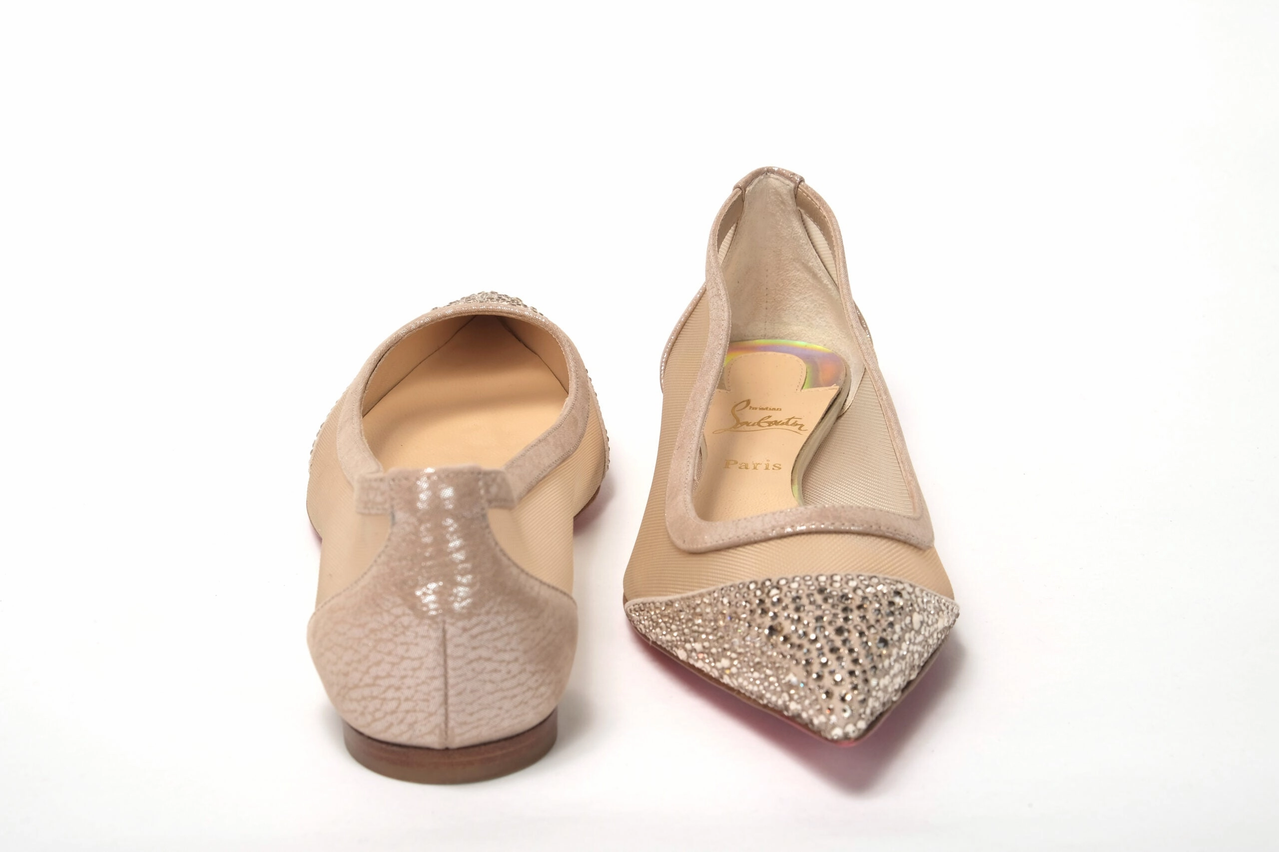 Big Bow Flat Shoes Christian Louboutin Silver Flat Point Toe Crystals Shoe