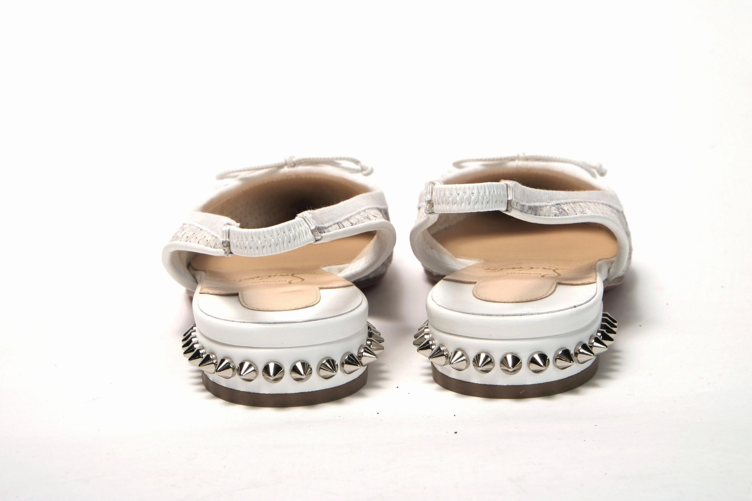 Christian Louboutin White Perforated Printed Flat Point Toe Shoe Custom Flat Shoes