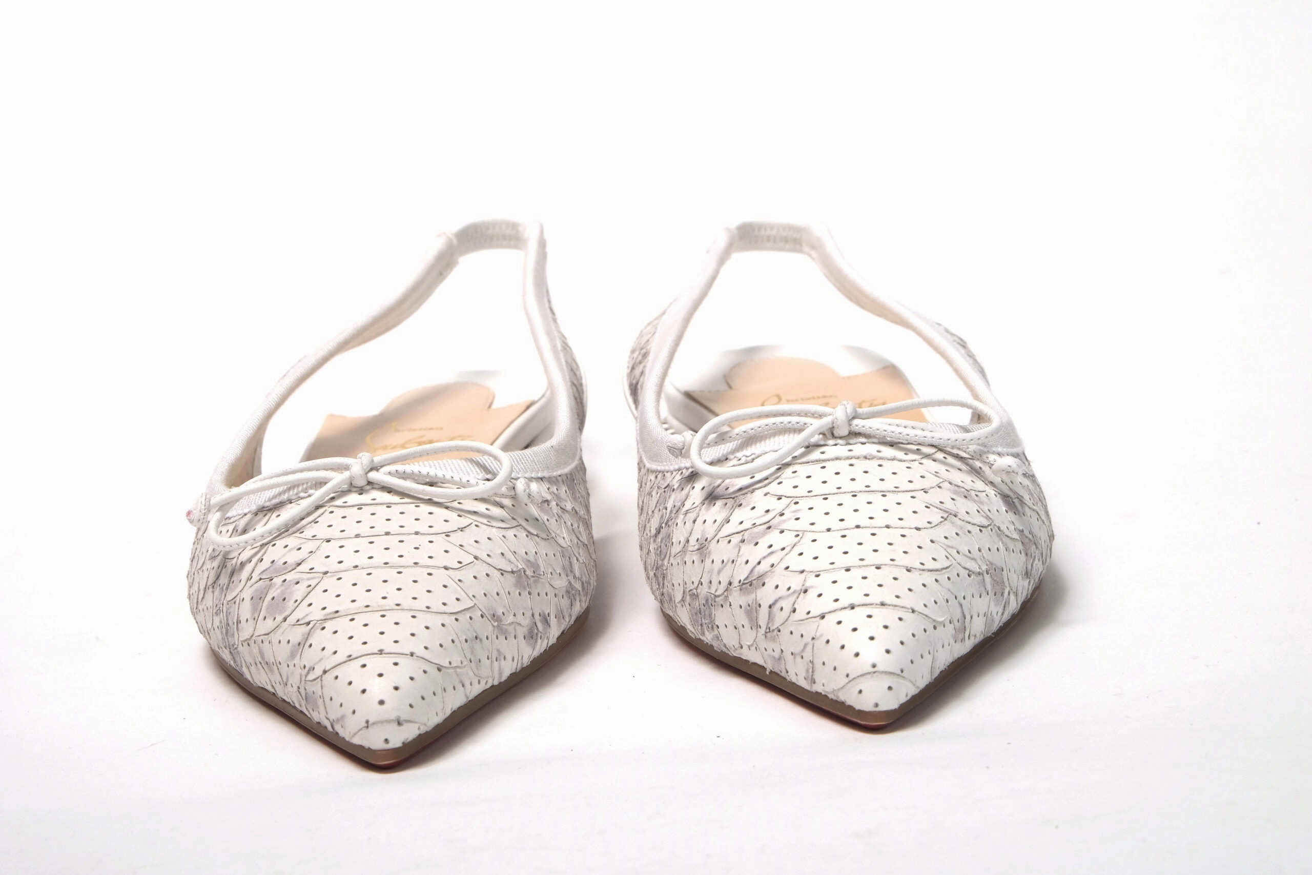 Christian Louboutin White Perforated Printed Flat Point Toe Shoe Flats Dsw Shoes
