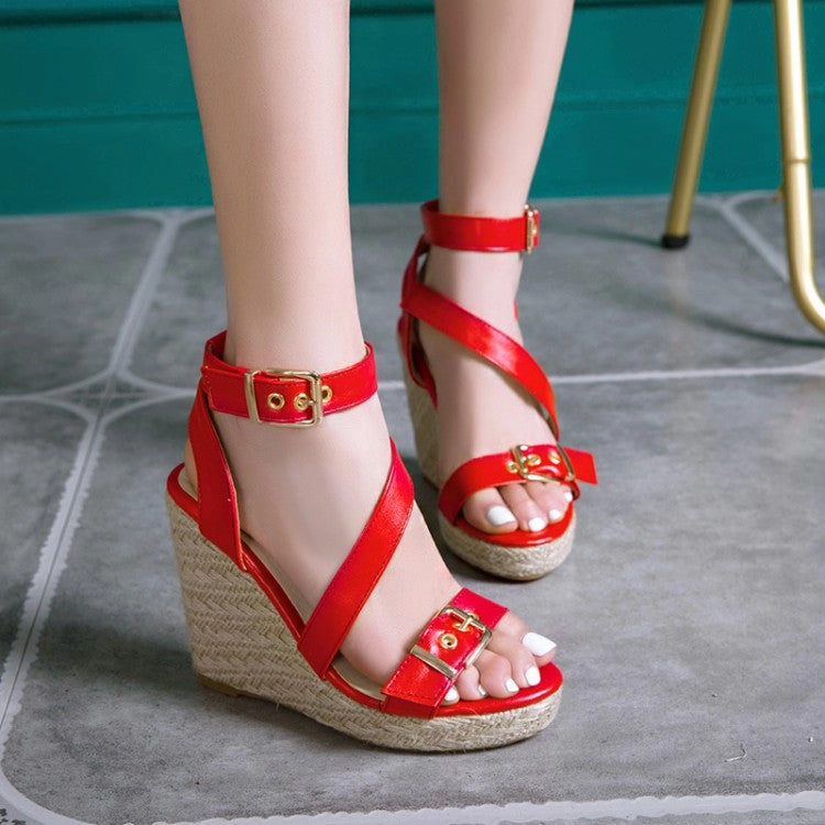Women's Strap Buckle Woven Wedge Heel Platform Sandals Swiftwater Sandals