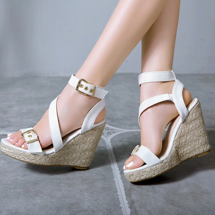 Japan Wooden Sandals Women's Strap Buckle Woven Wedge Heel Platform Sandals