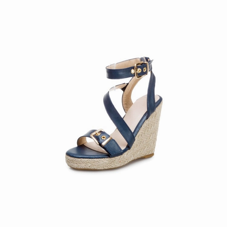 Women's Strap Buckle Woven Wedge Heel Platform Sandals J Crew Factory Sandals