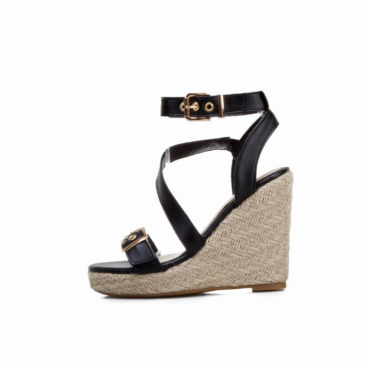Women's Strap Buckle Woven Wedge Heel Platform Sandals Orthopedic Sandals