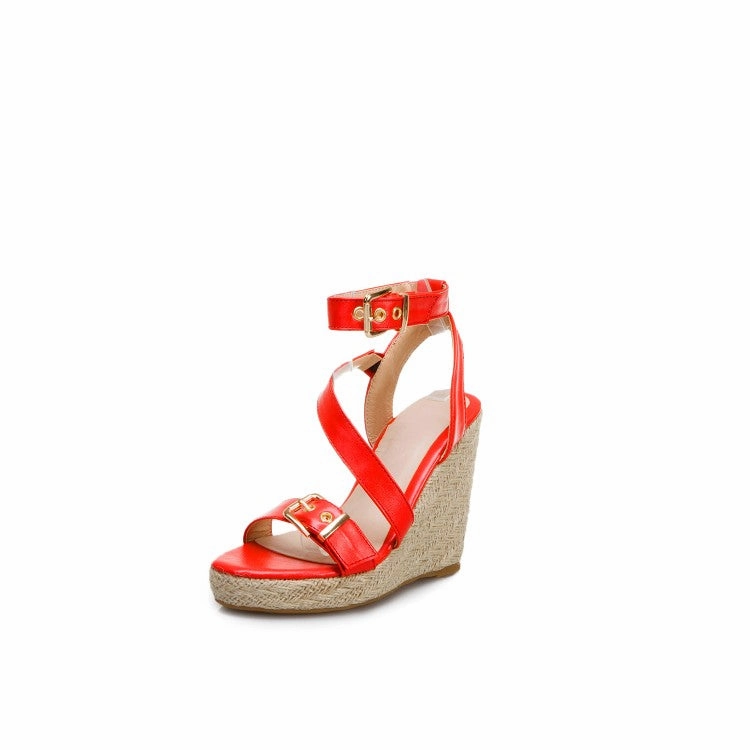 Strappy Sandals Flat Women's Strap Buckle Woven Wedge Heel Platform Sandals