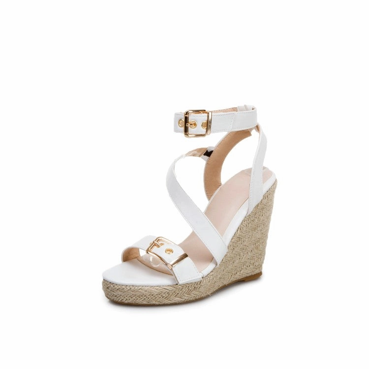 Women's Strap Buckle Woven Wedge Heel Platform Sandals Big Toe Sandals