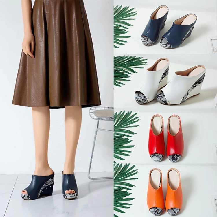 Glitter Sandals Women's Solid Color Peep Toe Print Rivets Wedge Heel Platform Sandals