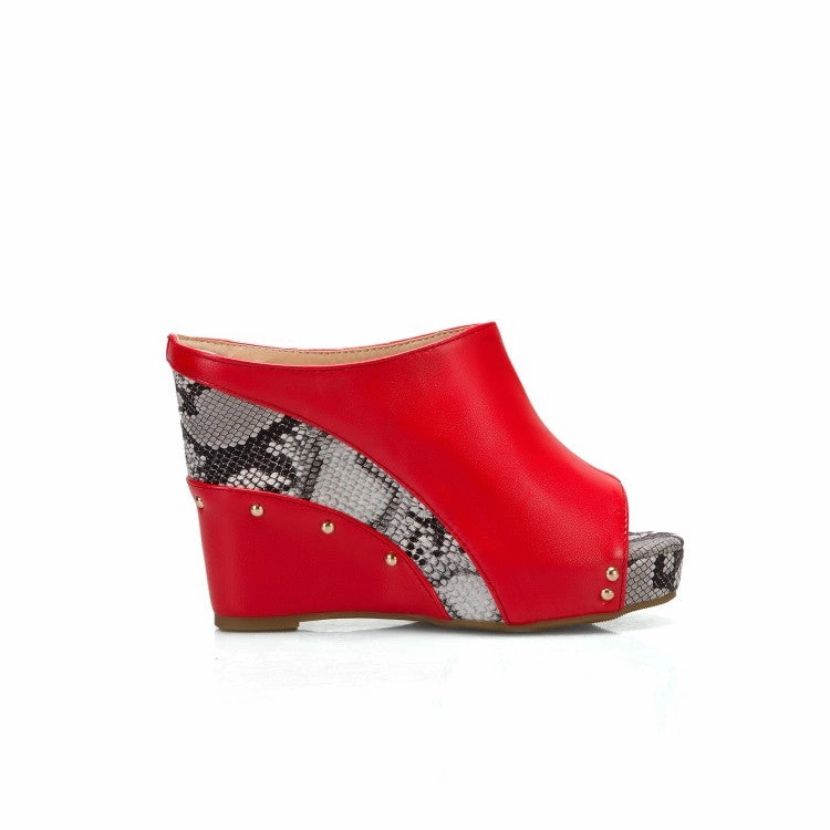 Sandals Login Women's Solid Color Peep Toe Print Rivets Wedge Heel Platform Sandals
