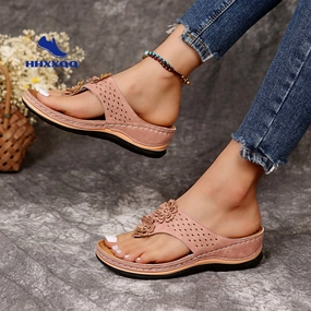 Sandals with Arch Support Anti-Slip wedges Sandal Vintage flower Flip Flop slippers comfortable Casual Wedge Sandals Shoes Sandals Lace Up