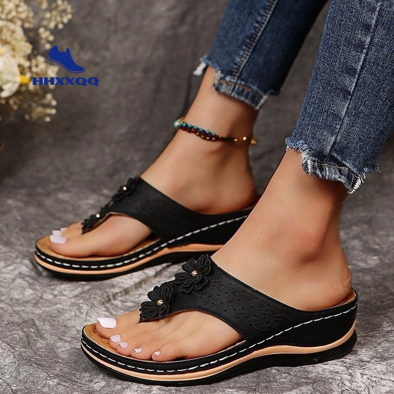 Sandals with Arch Support Anti-Slip wedges Sandal Vintage flower Flip Flop slippers comfortable Casual Wedge Sandals Shoes Cloggs Sandals