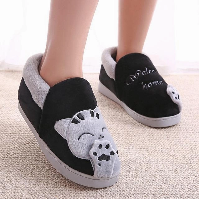 Cute cat slippers push warm winter house shoes Caribou Tasman Slippers