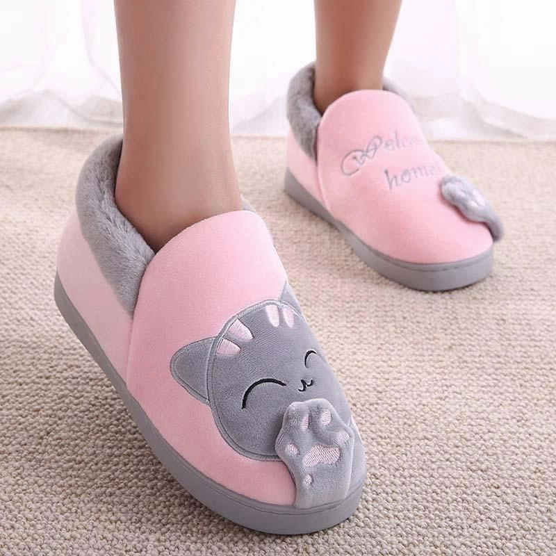 Cute cat slippers push warm winter house shoes Benassi Slide Sandals