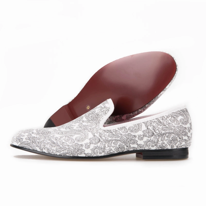 Flat Shoes Trampling OneDrop Handmade Paisley Prints Men Dress Shoes White Slipper Wedding Party And Prom Loafers