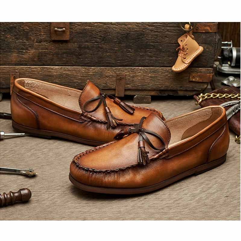 Flat Sole Shoes Formal Brown leather flat business shoes Casual loafers for men