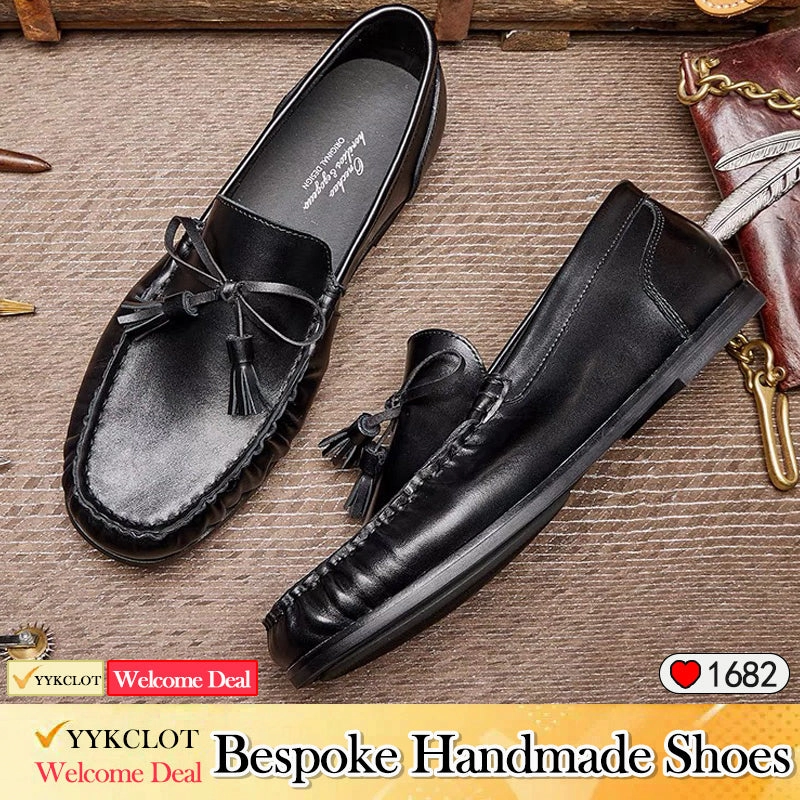 Brown leather flat business shoes Casual loafers for men Side Cut Out Flat Shoes