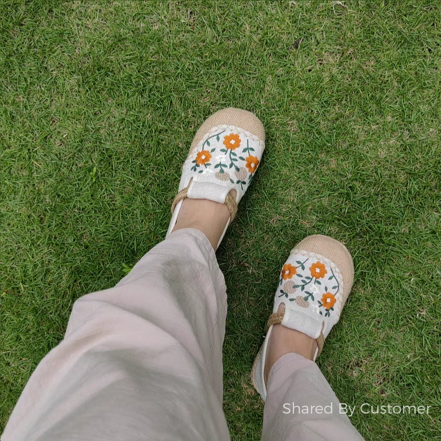 Extra Wide Width Casual Shoes Embroidered Ethnic Style Women Linen Casual Shoes