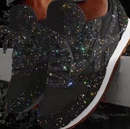 Types Of Loafers Women's Sneakers Flat Vulcanized Shoes Lace Up Bling Bling Platform