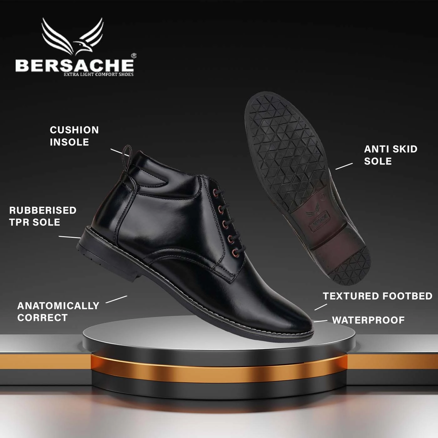 Mochi Slippers Bersache Comfortable Formal Outdoor Stylish Officewear Partywear Shoes For Men 9092(Black)