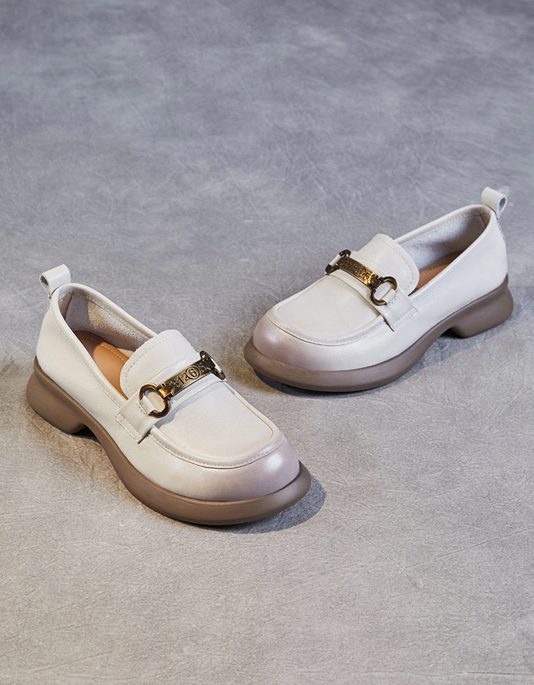 Comfortable Round Toe Chunky Heels Loafers for Women Canvas Loafers