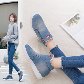 Women Fashion Denim Fleeces Breathable Hollow Lace-Up Sneakers Shoes Slip-on Loafers Casual