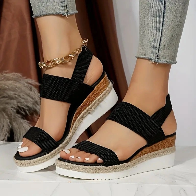 Slides Vs Sandals Comfortable Women's Elastic Band Wedge Sandals
