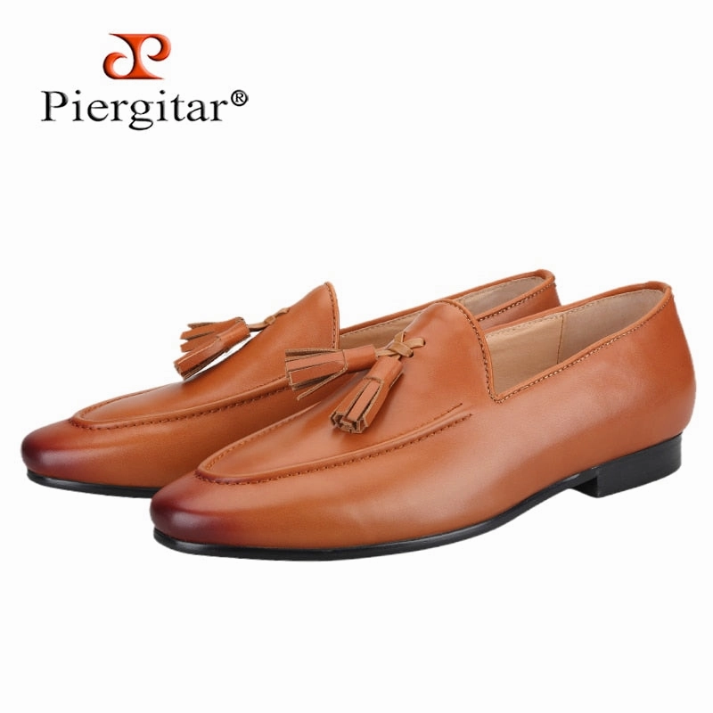 Best House Slippers For Plantar Fasciitis Two Colors Cowhide Men Shoes With Leather Tassels Handmade Party Slip-On Loafers