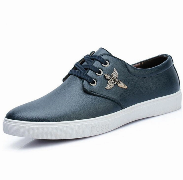 Spring New Men Shoes Classical Men PU Leather Low Top Flat Male Mens Shoes Casual Lace up Black Men Dress Shoes Flat Sole Derby Shoes