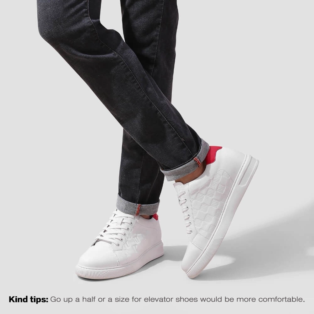 Business Casual Shoes With Wide Leg Pants 7 CM/2.76 Inches CMR CHAMARIPA White Cowhide Leather Elevator Sports Shoes for Men - Elevate Your Casual