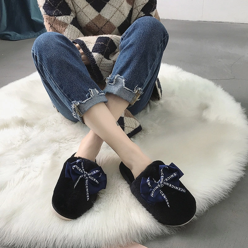 COOTELILI Women Home Slippers Winter Warm Shoes Woman Slip on Flats Slides Female Faux Fur Slippers Women Shoes Closed Toe Viba Slippers